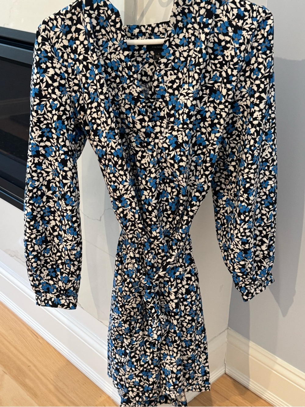 Ann Taylor Black, White & Blue Floral Mini Dress